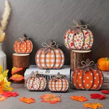 6 шт./компл. Осенняя тыква, табличка на стол, деревянный кленовый лист, клетчатая тыква, многоярусный поднос, украшение на Хэллоуин
