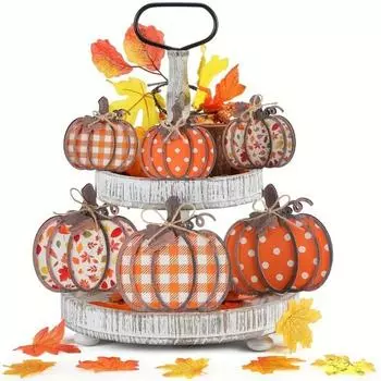 6 шт./компл. Осенняя тыква, табличка на стол, деревянный кленовый лист, клетчатая тыква, многоярусный поднос, украшение на Хэллоуин, деревенский многоярусный поднос, украшение