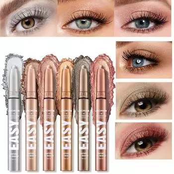 6 шт./компл. перламутровые матовые тени для век, набор теней для век, карандаш для век с мерцающим жемчужным блеском, разноцветные устойчивые к размазыванию тени для век, ручка для макияжа 6Pcs/A