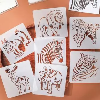 6 шт./компл. Пластиковые трафареты для животных, креативный дизайн, серия мультфильмов с животными, трафареты для скрапбукинга, журнальные трафареты для самостоятельного декора для рисования