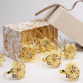 6 шт./компл. полое кольцо для салфеток с цветком, роскошные стразы, элегантное украшение стола, держатель для салфеток из нержавеющей стали, держатель для ужина, пряжка, принадлежности для свадебной вечеринки красный