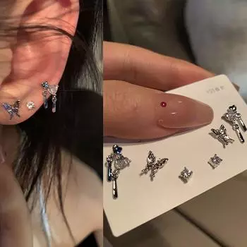 6 шт./компл. простые серьги-гвоздики с кристаллами для женщин, серьги-бабочки из циркония, для девочек, на вечеринку, свадьбу, помолвку, ювелирные изделия, аксессуары A4