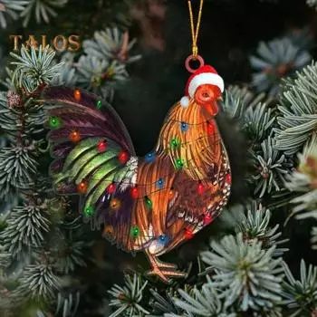 6 шт./компл. Рождественская шапка, украшение в виде цыпленка, акриловая шапка Санты, петух, подвесное украшение на елку, праздничная вечеринка, зеркало заднего вида автомобиля, цыпленок, подвеска Sets