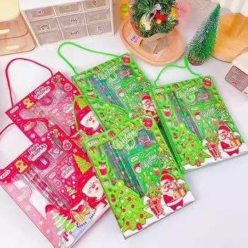 6 шт./компл. рождественские подарки для детей канцелярский набор праздничный подарок карандаш ластик блокнот рождественская школьная сумка для подарков карнавальные принадлежности красный