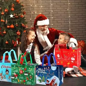 6 шт./компл. рождественские подарочные пакеты, большие с ручкой, рождественская сумка-тоут, многоразовая 6Pcs