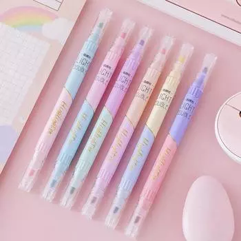 6 шт./компл. ручка-хайлайтер с двойной головкой, яркий цвет, 12 цветов, студенческий эстетический флуоресцентный маркер, канцелярские товары разноцветный