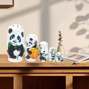 6 шт./компл. русская матрешка панда 6 слоев деревянная детская матрешка ручной работы с животными укладка