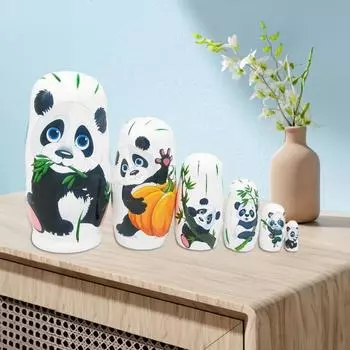 6 шт./компл. русская матрешка панда, 6 слоев, деревянная детская матрешка ручной работы, складывающаяся игрушка в виде животного, настольная фигурка
