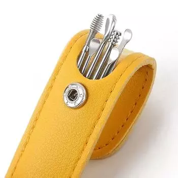 6 шт./компл. щипцы для удаления ушной серы, набор для пирсинга из нержавеющей стали, ложка для удаления ушной серы, очиститель для ухода за ушами жёлтый
