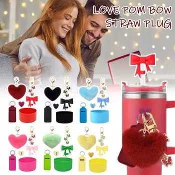 6 шт./компл. силиконовая бутылка для воды с крышкой-соломинкой и ручкой-брелоком в виде помады . Ремешок для Stanley U4C0 Red-6pcs