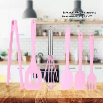 6 шт./компл., силиконовые кухонные принадлежности, скребок, лопаточка для взбивания яиц, масляная щетка, зажим для еды, кухонный инструмент