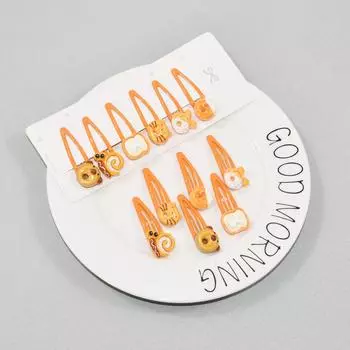 6 шт./компл., симпатичные женские заколки для волос в форме мультяшного хлеба, оранжевые заколки с каплями воды, фирменные заколки для волос для девочек, милые аксессуары для волос Size fits all