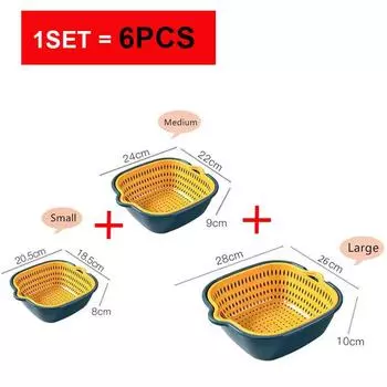 6 шт./компл., слив для раковины, кухонные двухслойные сливные корзины, ящик для мытья овощей, корзина для умывальника, корзина для сушки фруктов, кухонный ящик для хранения жёлтый
