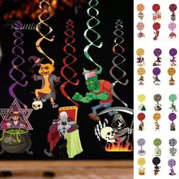 6 шт./компл. украшения на Хэллоуин подвесные вихревые мультяшные подвески ужас призрак гном тыква летучая мышь спиральные потолочные ленты для домашнего офиса декор D