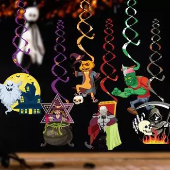6 шт./компл. украшения на Хэллоуин подвесные вихревые мультяшные подвески ужас призрак гном тыква летучая мышь спиральные потолочные ленты для домашнего офиса декор B
