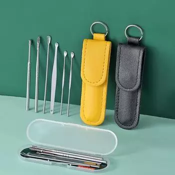 6 шт./компл. Ушные чистильщики для удаления ушной серы из нержавеющей стали Ушные чистильщики для удаления серы Набор для пирсинга Кюретка для удаления ушной серы Ложка для ухода Инструменты для чистки ушей boxed set
