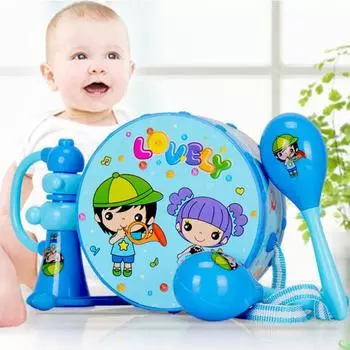 6 шт./компл. Взаимодействие родителей и детей, ABS, интересный рожок, стук руками, детские музыкальные игрушки, детский барабанный набор синий