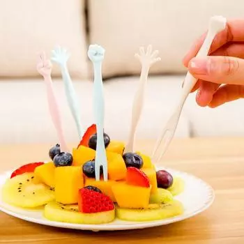 6 шт./компл. вилка для салата, мультяшная, легко чистящаяся, очаровательная, в форме камня, ножниц, бумаги, вилка для фруктов