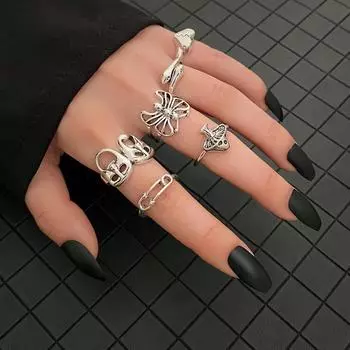 6 шт./компл. винтажное серебряное женское кольцо с костяшкой в форме сердца, комплект вечерние богемных украшений серебряный