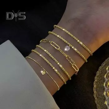 6 шт./компл. женские браслеты, стекируемые, со стразами, декор, полые, сверкающие, цинковый сплав, гальваническое покрытие, регулируемая длина, женские наручные украшения золотистый