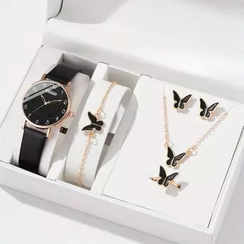 6 шт./компл. женские часы, женские аналоговые кварцевые часы, женские наручные часы из искусственной кожи и комплект ювелирных изделий, подарок для мамы и нее