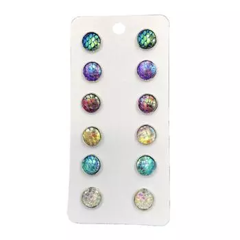 6 шт./компл. женские многоцветные серьги-гвоздики с рыбьей чешуей, ювелирные изделия