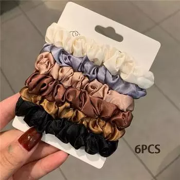 6 шт./компл. женские модные шелковые атласные резинки для волос, однотонные резинки для волос, держатели для хвостиков, эластичные резинки для волос, аксессуары для волос