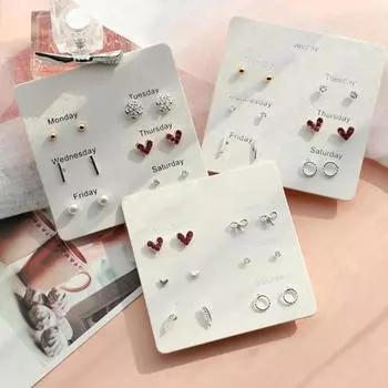 6 шт./компл. женские серьги-гвоздики в форме сердца, перьев, снежинок, круга, ювелирные изделия