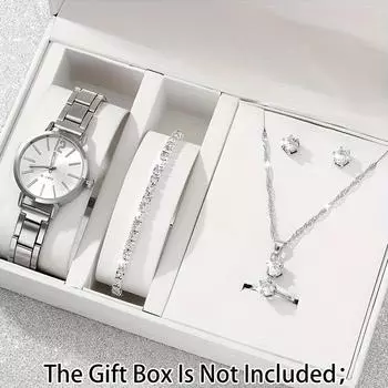 6 шт./компл. женские стильные минималистичные кварцевые часы и комплект ювелирных изделий — изысканный аналоговый дизайн, устойчивая к царапинам нержавеющая сталь, идеальный подарок для мамы или нее