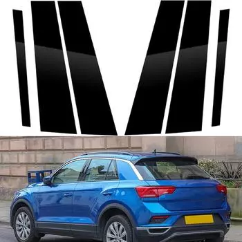 6 шт. комплекты накладок на столбы дверей и окон автомобиля, наклейки на колонки BC, подходят для Volkswagen T-Roc 2017-2024, автомобильные внешние аксессуары Glossy Black