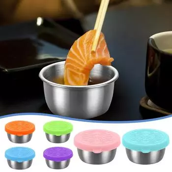 6 шт. Контейнер для заправки, Нержавеющая сталь, небольшие контейнеры для приправ с герметичными силиконовыми крышками, многоразовые контейнеры для ланч-боксов, пикников One Size