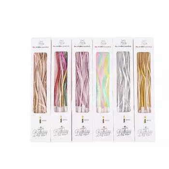 6 шт./кор. креативная резьбовая свеча, изогнутая свеча для торта, украшение кекса, топперы для свечей, декоративные принадлежности для свадебной вечеринки шампанского