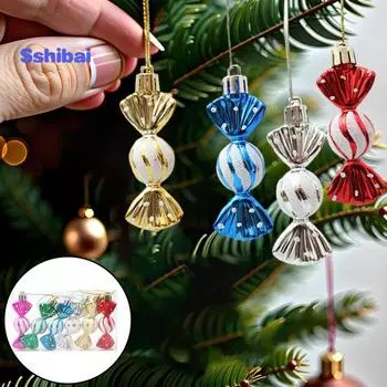 6 шт./кор. рождественские подвесные конфеты-орнаменты со шнурком, небьющиеся многоразовые гальваники, рождественская елка, маленький сладкий кулон разноцветный