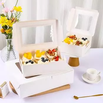 6 шт. коробки для кексов, контейнеры для кексов, пищевой материал с окном, коробки для печенья, коробки для угощений, праздник, свадьба, день рождения, вечеринка, хлебобулочные изделия M