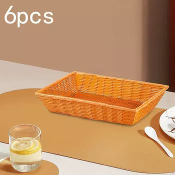 6 шт. Корзинки для хлеба, имитация ротанга, плетеные для овощей 35x25x7cm