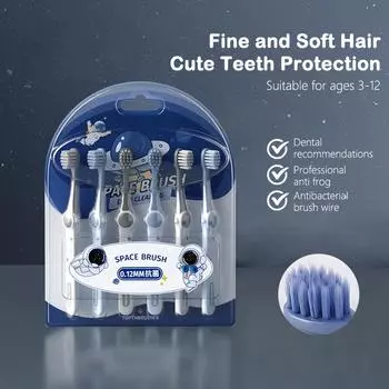 6 шт. Космические зубные щетки для малышей, зубная щетка с мягкой тонкой щетиной, детский инструмент для ухода за полостью рта