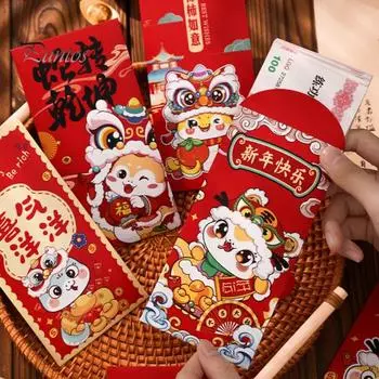 6 шт. Красные конверты «Год Змеи» 2025, китайский Новый год, сумка для счастливых денег, мультяшный знак зодиака Змея, красный карман для празднования весеннего фестиваля A