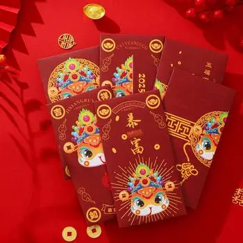 6 шт. Красный конверт китайский традиционный весенний фестиваль красный пакет змеиный год новогодняя денежная упаковка благословение красный конверт сумка onesize