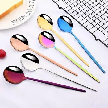 6 шт. красочная столовая посуда, набор ложек, зеркало с длинной ручкой, ложка из нержавеющей стали, столовые приборы, посуда, кухонные аксессуары серебряный