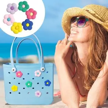 6 шт., красочная сумка с отверстием для цветов, очаровательная легкая многоразовая пляжная сумка-тоут с отверстием, ПВХ, цветочное украшение, сделай сам