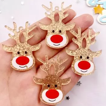 6 шт. красочные блестящие золотые рождественские оленьи головы плоские акриловые листы миниатюрный узор аппликация DIY ювелирные украшения декор искусство ремесла золотой