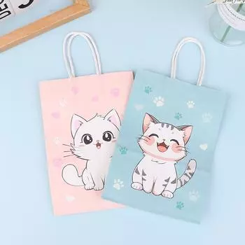6 шт. красочные бумажные пакеты для конфет с принтом в виде лапы кота, подарочные пакеты с ручками для детских вечеринок на тему домашних животных, украшения для дня рождения