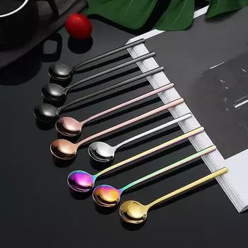 6 шт. красочные чайные ложки, набор столовых приборов из нержавеющей стали, десертные ложки для домашнего ресторана, маленькая ложка в скандинавском стиле для йогурта, мороженого 13.5cm серебряный