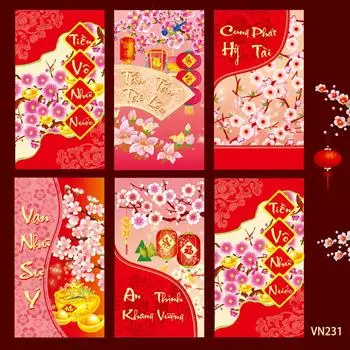 6 шт. креативных вьетнамских красных конвертов 2025 года, новогодняя красная сумка для карманных денег, украшение на весенний фестиваль в Хунбао A5