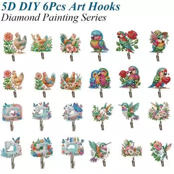 6 шт. крючки для алмазной живописи, животные, цветы, алмазная живопись, вешалка, горный хрусталь, картина, брелок, вешалка для домашнего офиса, декор