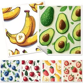 6 шт., кухонная одежда с рисунком свежих фруктов, тряпка для мытья посуды, суперабсорбирующая губка для мытья посуды, сухая и влажная кухонная многоразовая уборка, полотенца 6 PCS