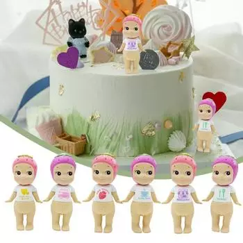6 шт. Кукла-ангел из серии «Клубника» Карманная фигурка ангела с фруктовым головным убором из ПВХ Мини стоящая мультяшная фигурка ангела настольное украшение орнамент 6pcs