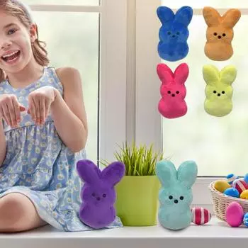 6 шт., куклы-пасхальные кролики, мягкие плюшевые, эластичные, однотонные, в форме мультяшного кролика, моющиеся мягкие игрушки для украшения дома праздника и вечеринки 6pcs