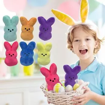 6 шт., куклы-пасхальные кролики, мягкие плюшевые, эластичные, однотонные, в форме мультяшного кролика, моющиеся мягкие игрушки для украшения дома праздника и вечеринки 6pcs