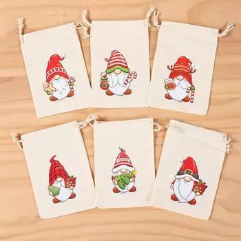 6 шт. льняные хлопковые подарочные мешочки для конфет рождественские украшения для дома 2024 Рождество Навидад Натал Новый год 2024 Упаковка подарочные мешочки as picture